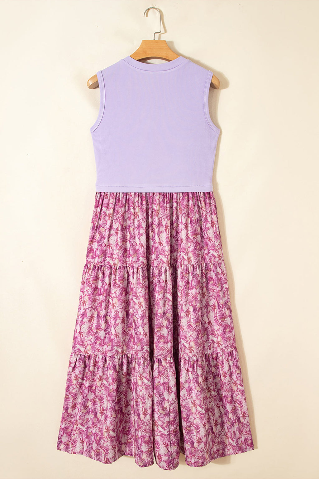 Floral Contrast Patchwork Ribbed V-Neck Tank Dress
