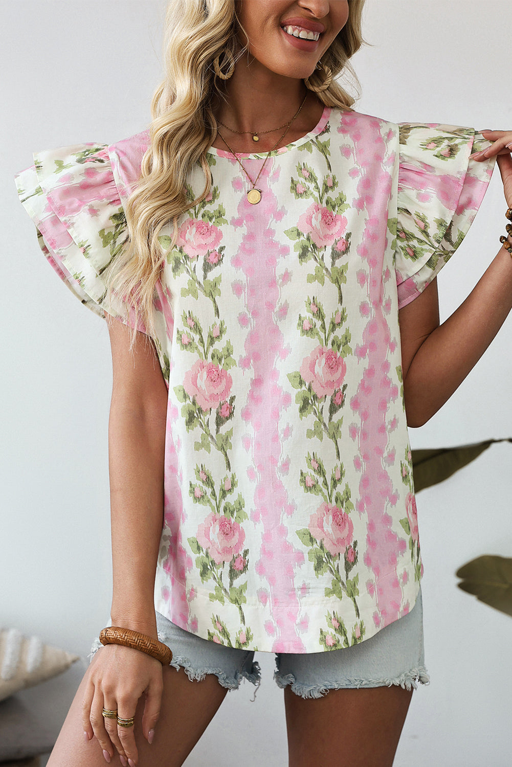 Floral Ruffle Short Sleeve Top