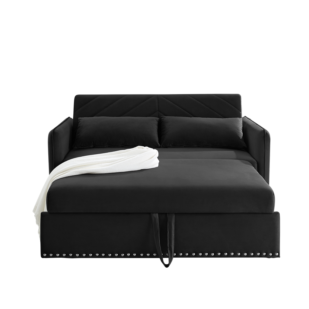 MH' Sleeper Sofa Bed w/USB Port, 3-in-1 adjustable sleeper with pull-out bed, 2 lumbar pillows and side pocket, soft velvet convertible sleeper sofa bed, suitable for living room bedroom