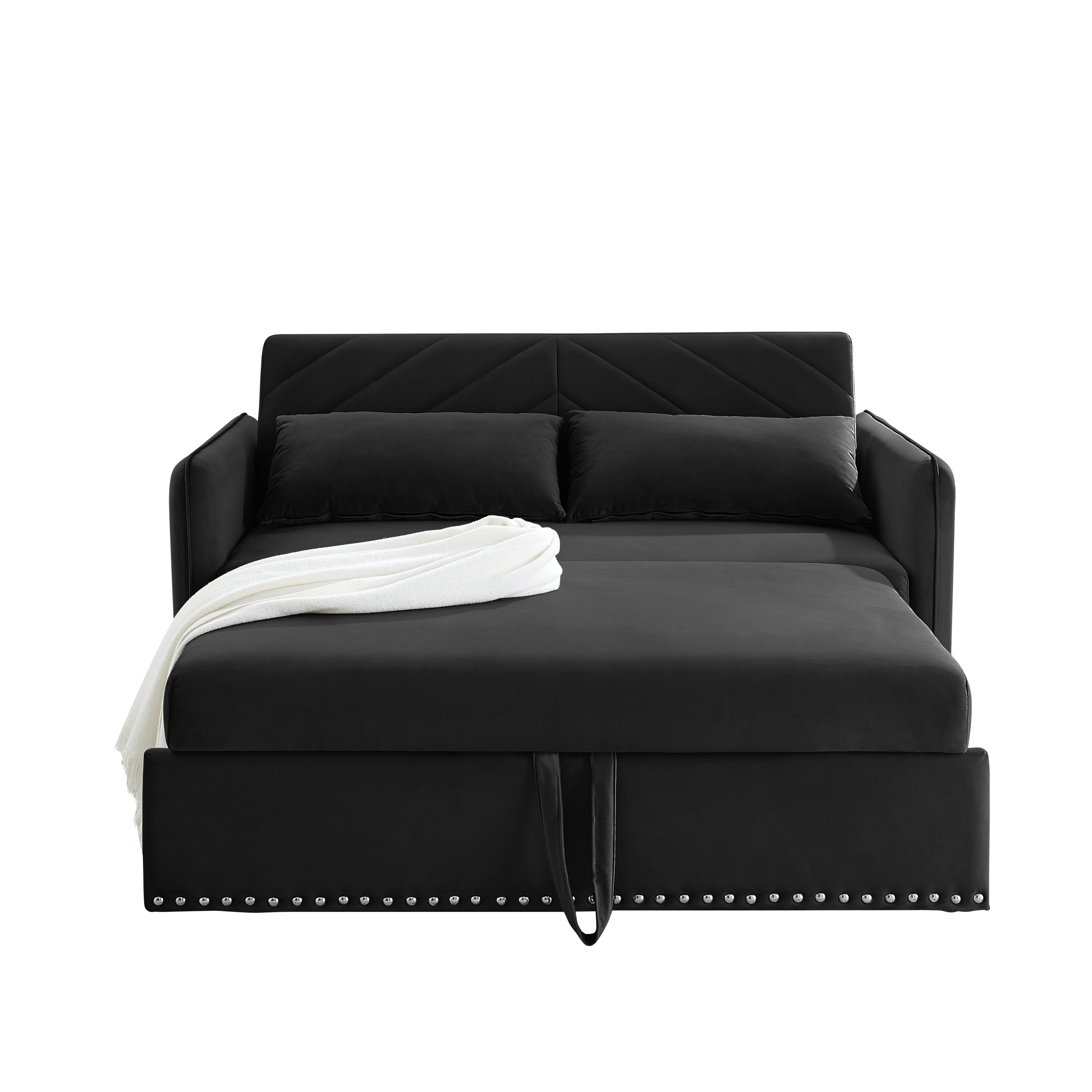 MH' Sleeper Sofa Bed w/USB Port, 3-in-1 adjustable sleeper with pull-out bed, 2 lumbar pillows and side pocket, soft velvet convertible sleeper sofa bed, suitable for living room bedroom
