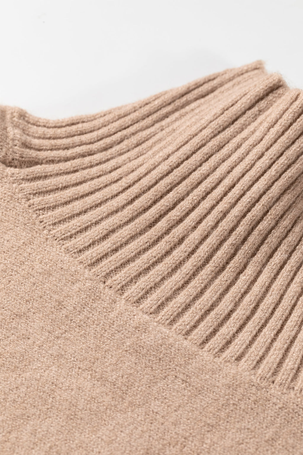 Ribbed Trim High Neck Short Sleeve Sweater