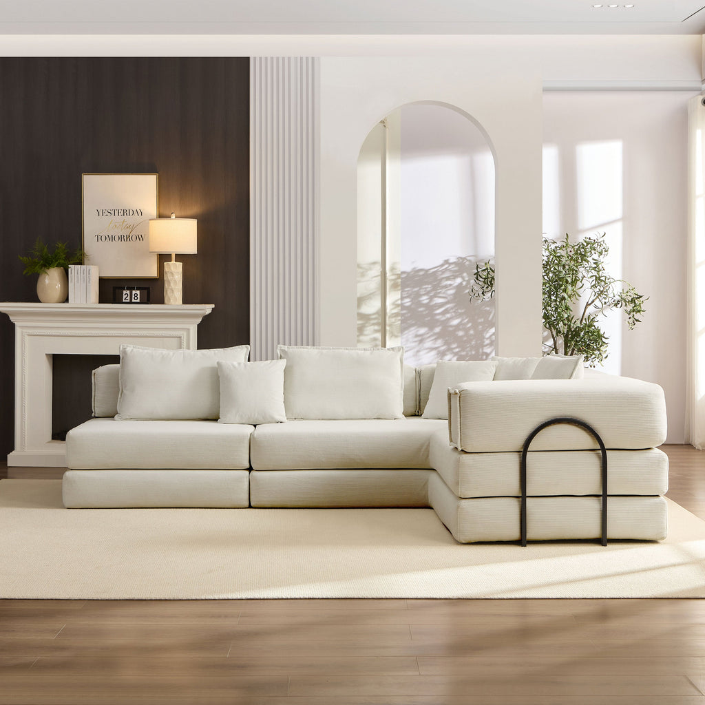 Oversized Upholstered Sectional Sofa Couch Set, Modular 118.2 ' L Shaped Floor Living Room Sofa Set With 6 Pillows, DIY Combination Sofa Couch for living rooms, apartments,bedrooms, Light Grey