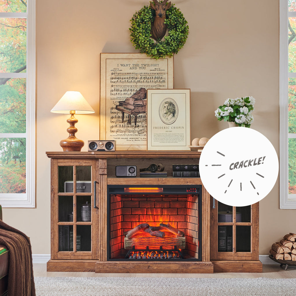 65' Fireplace TV Stand for TVs up to 75',with 28' Electric Fireplace and LED Light