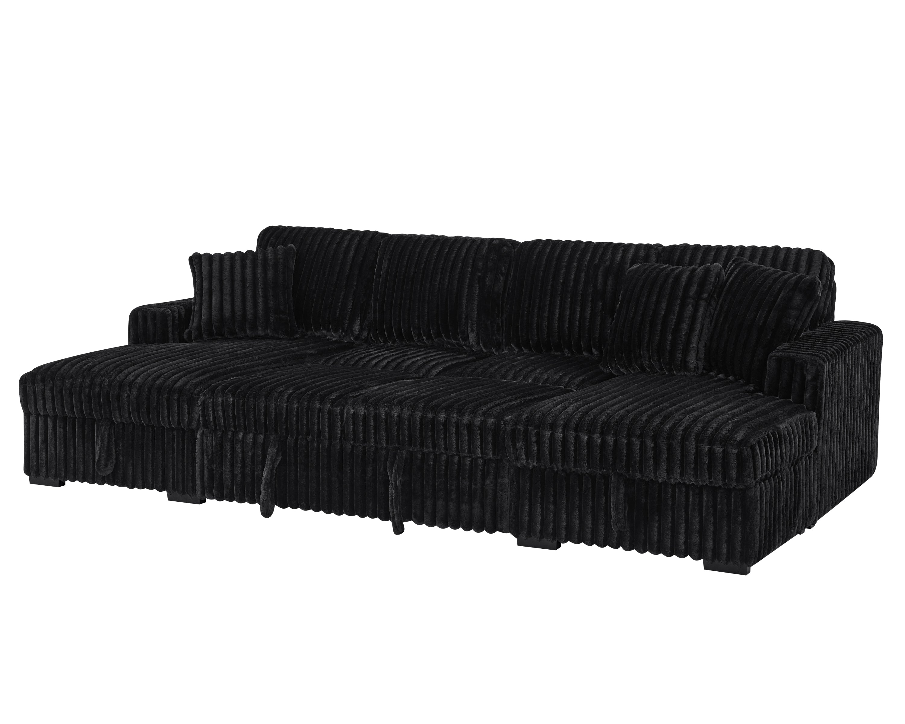 U Shaped Sleeper Sofa, 122 inch Overisze - 2 in 1 Pull Out Bed, Sectional Sleeper Sofa with Double Storage Chaise for Living Room, Rabbit plush Corduroy Fabric Couch, Black