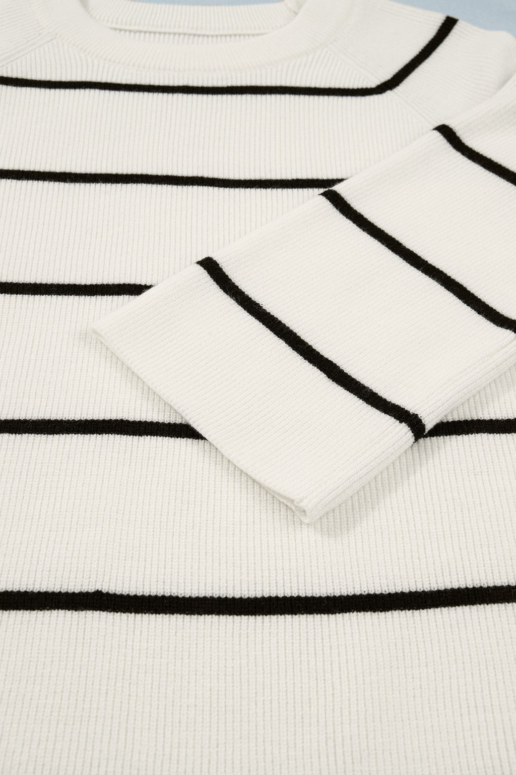 Stripe Ribbed Knit 3/4 Sleeve Sweater Tee