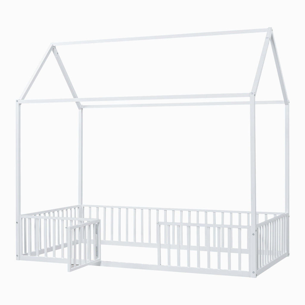 Metal House Bed With Fence And Door