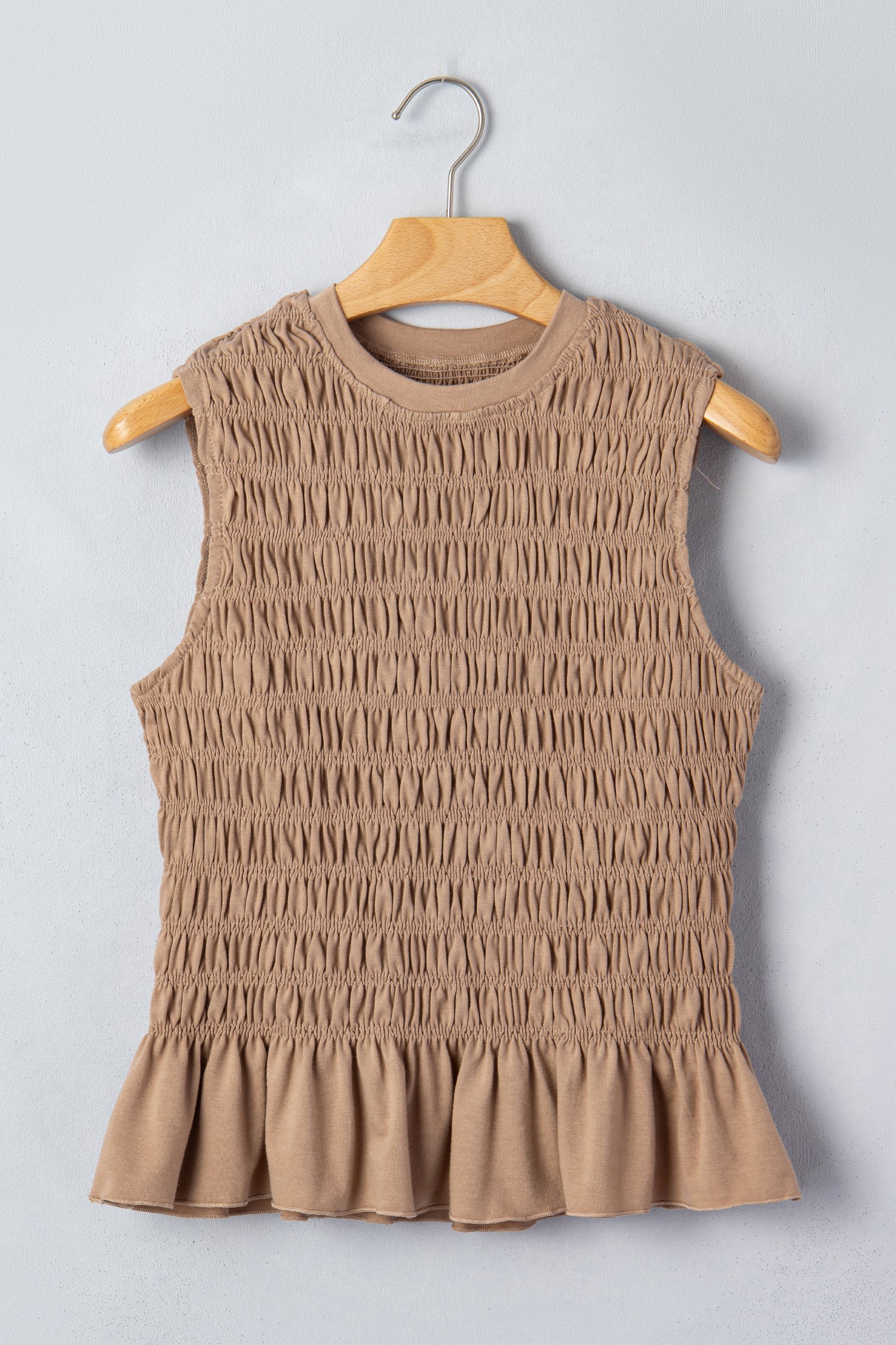 Solid Shirred Ruffle Peplum Hem Tank Top