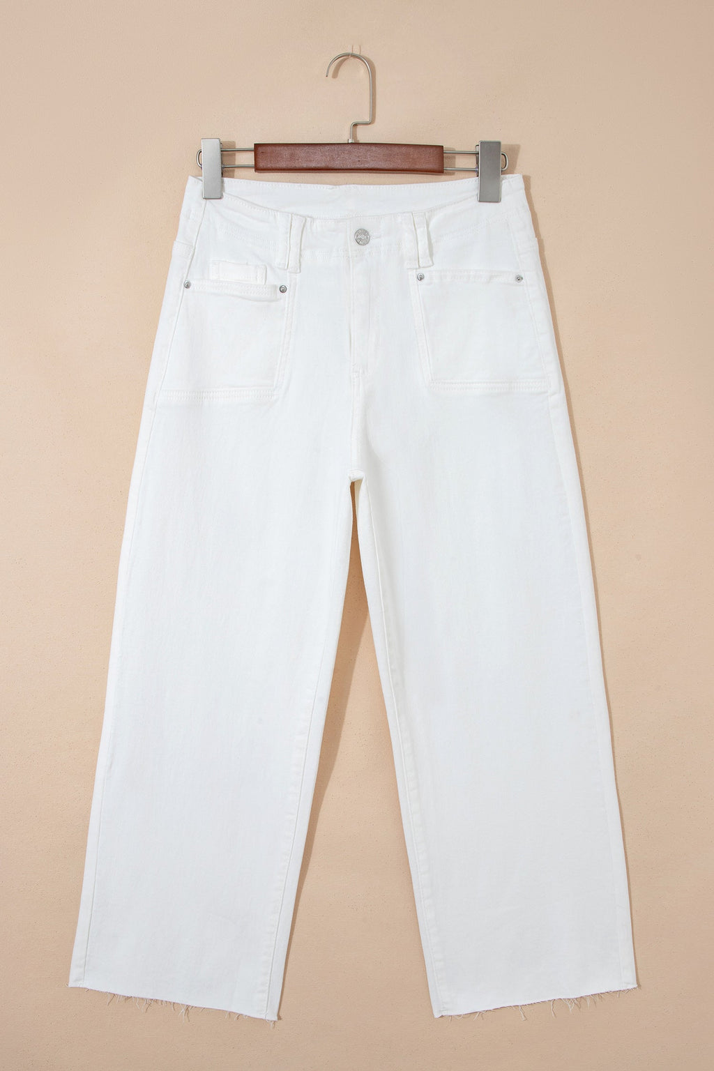 Solid Raw Hem Cropped Straight Leg Jeans