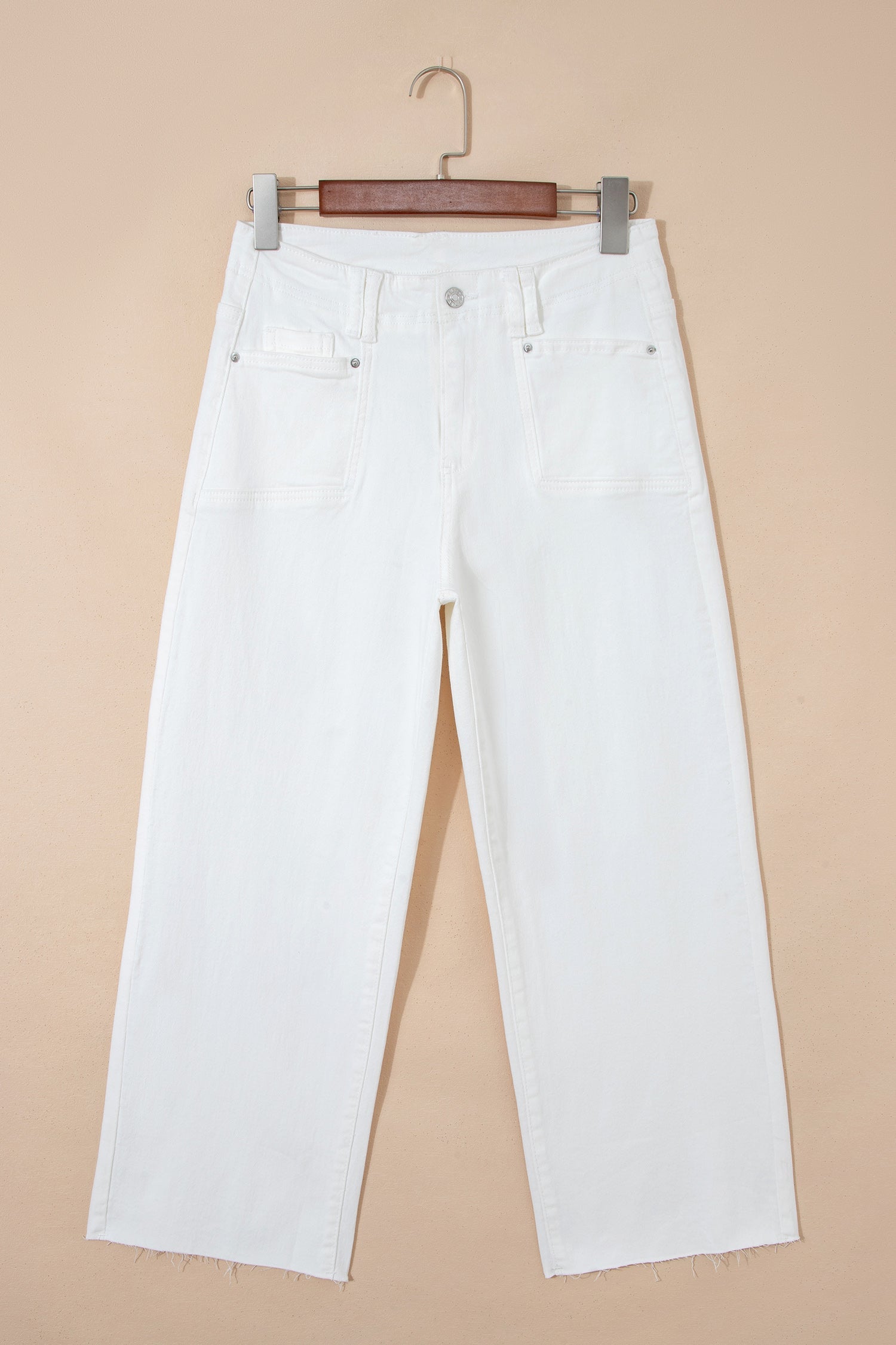 Solid Raw Hem Cropped Straight Leg Jeans