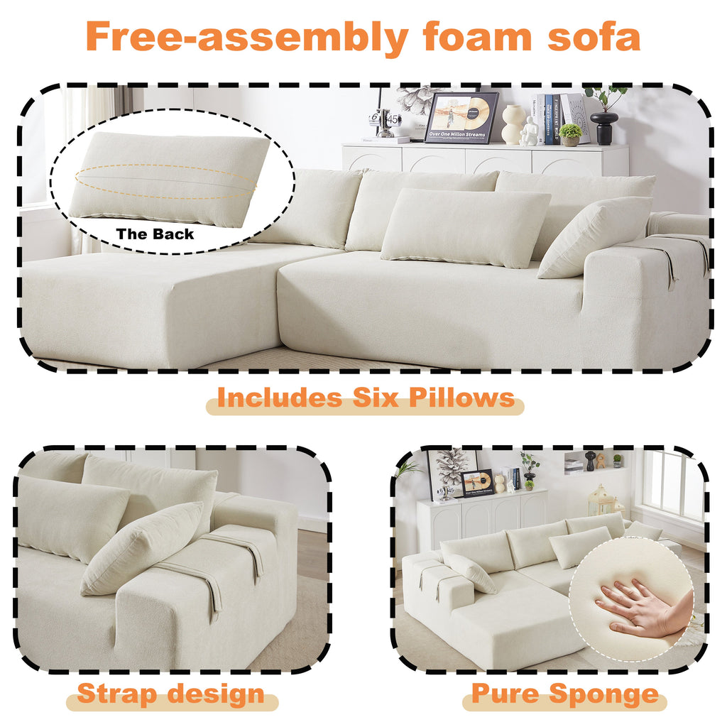 Modern Chenille Upholstered Sectional Sofa Couch Set,Modular 108' L Shaped Sectional Living Room Sofa Set With 6 Pillows,Free Combination Sofa Couch for Living Room,Bedroom
