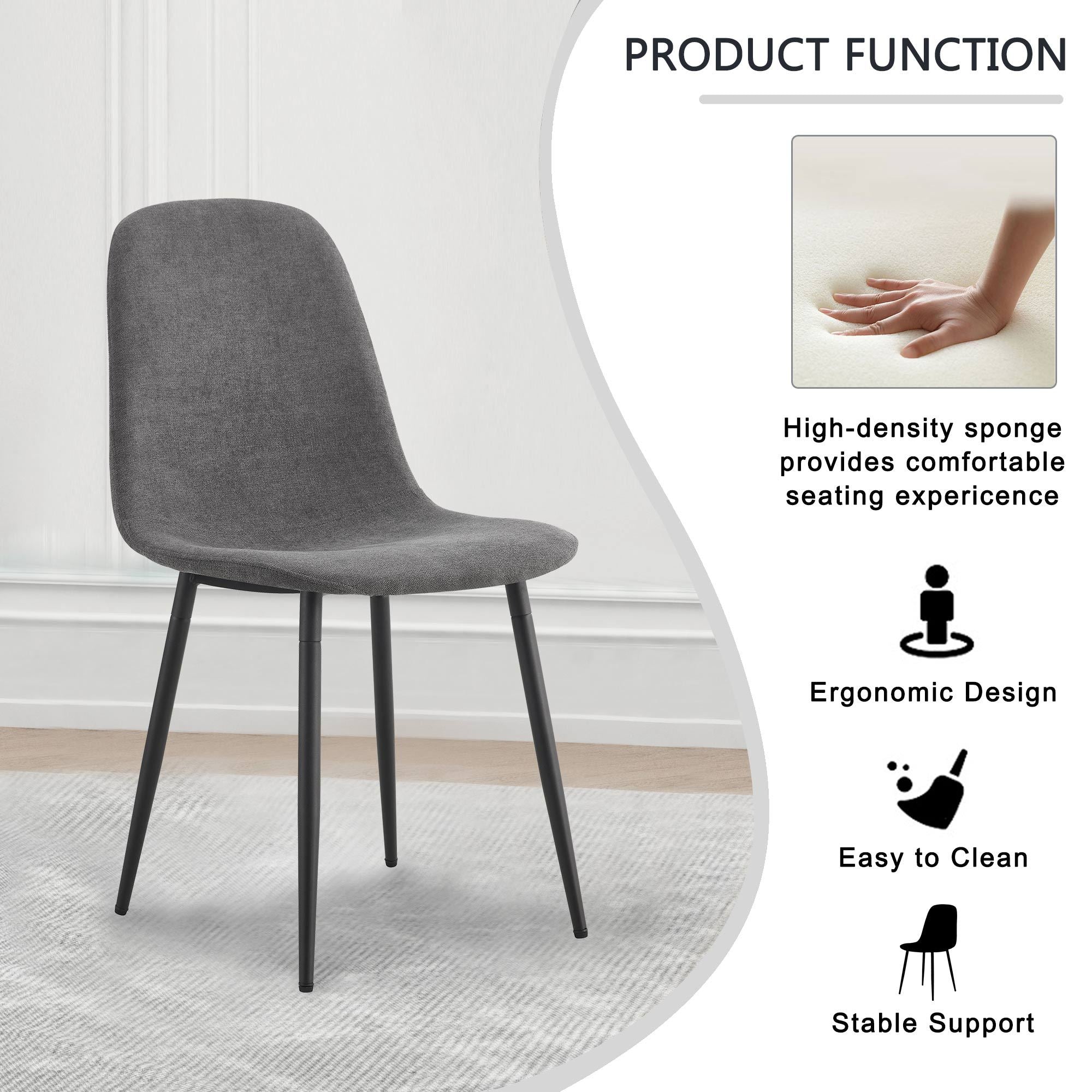 A set of 4 modern medieval style restaurant cushioned side chairs, equipped with soft cushions and black metal legs, suitable for kitchens, lounges, and farmhouses. B0501A