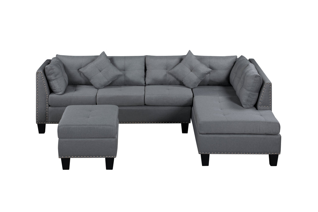 104.5' Upholstered Sofa,Chaise & Ottoman , Gray