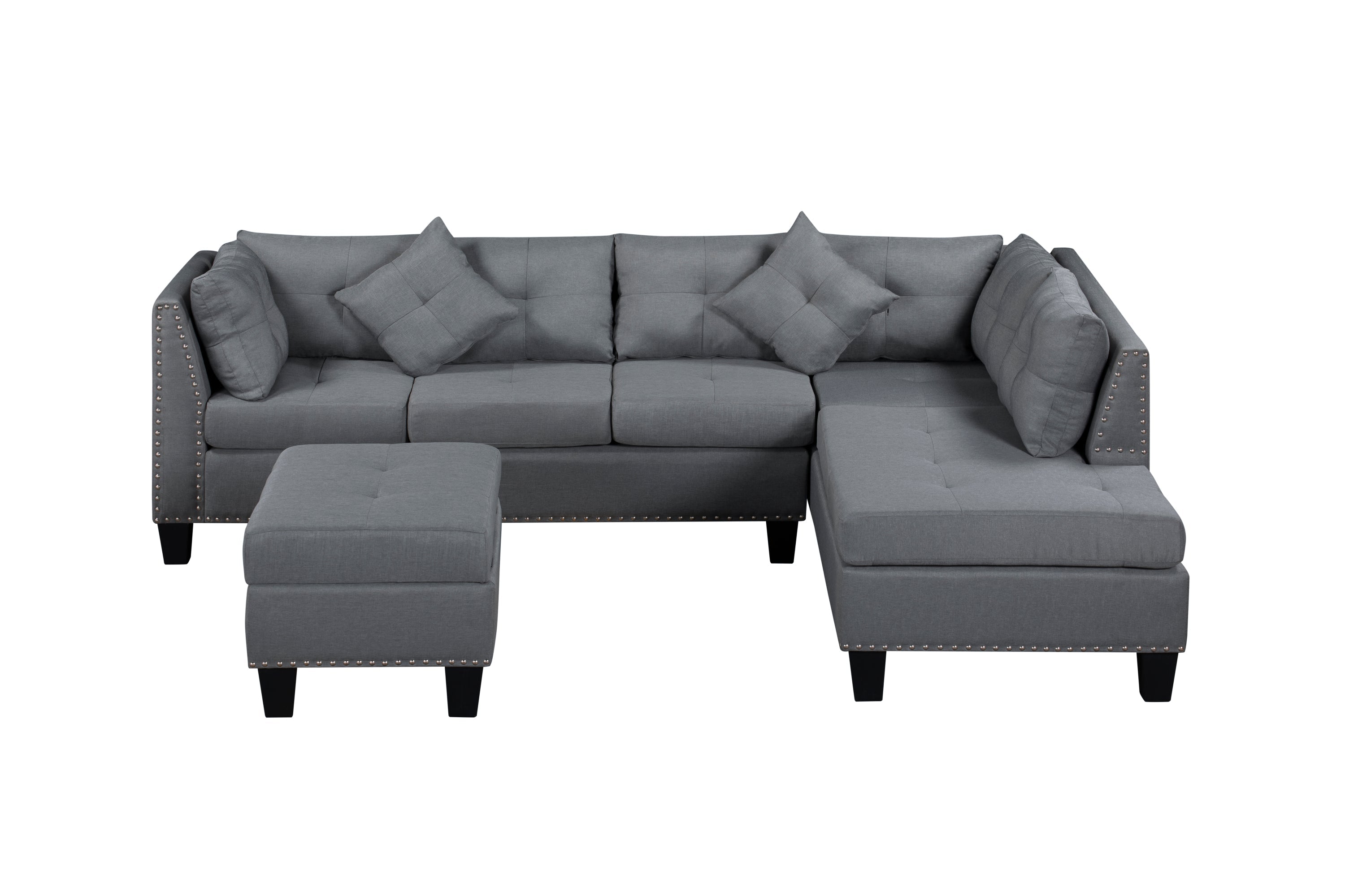 104.5' Upholstered Sofa,Chaise & Ottoman , Gray