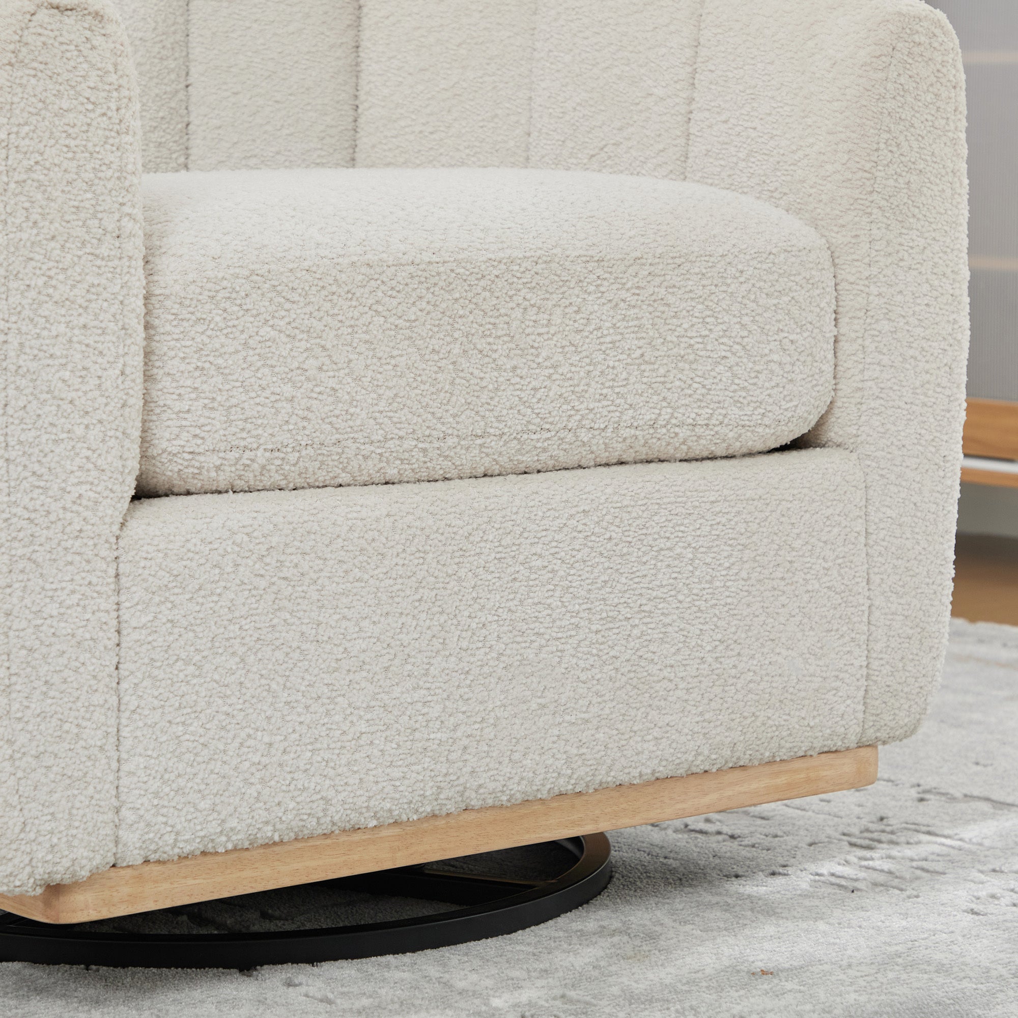 Modern Ivory Chenille Cushioned Metal Base Swivel Barrel Chair, 32.28' Wide Upholstered Tufted Pumpkin-Shape Club Armchair