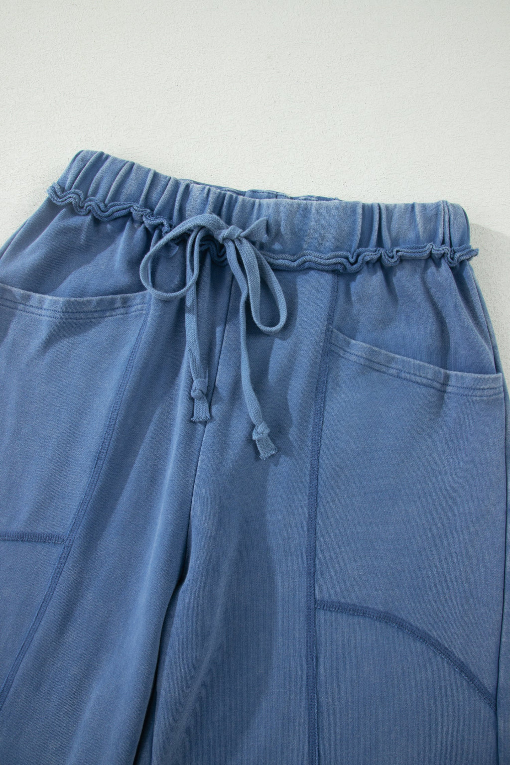 Solid Mineral Wash Drawstring Wide Leg Pants