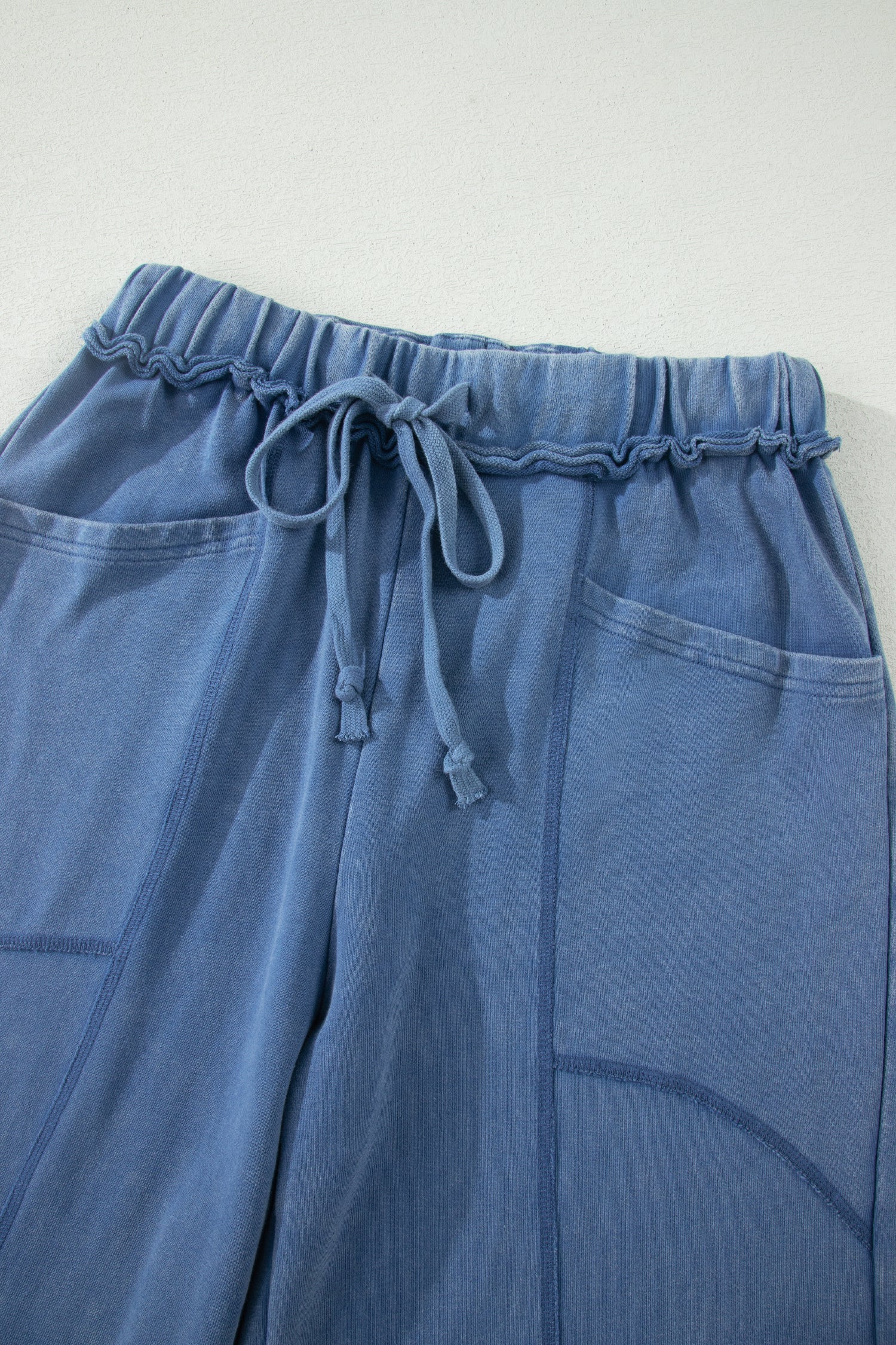 Solid Mineral Wash Drawstring Wide Leg Pants