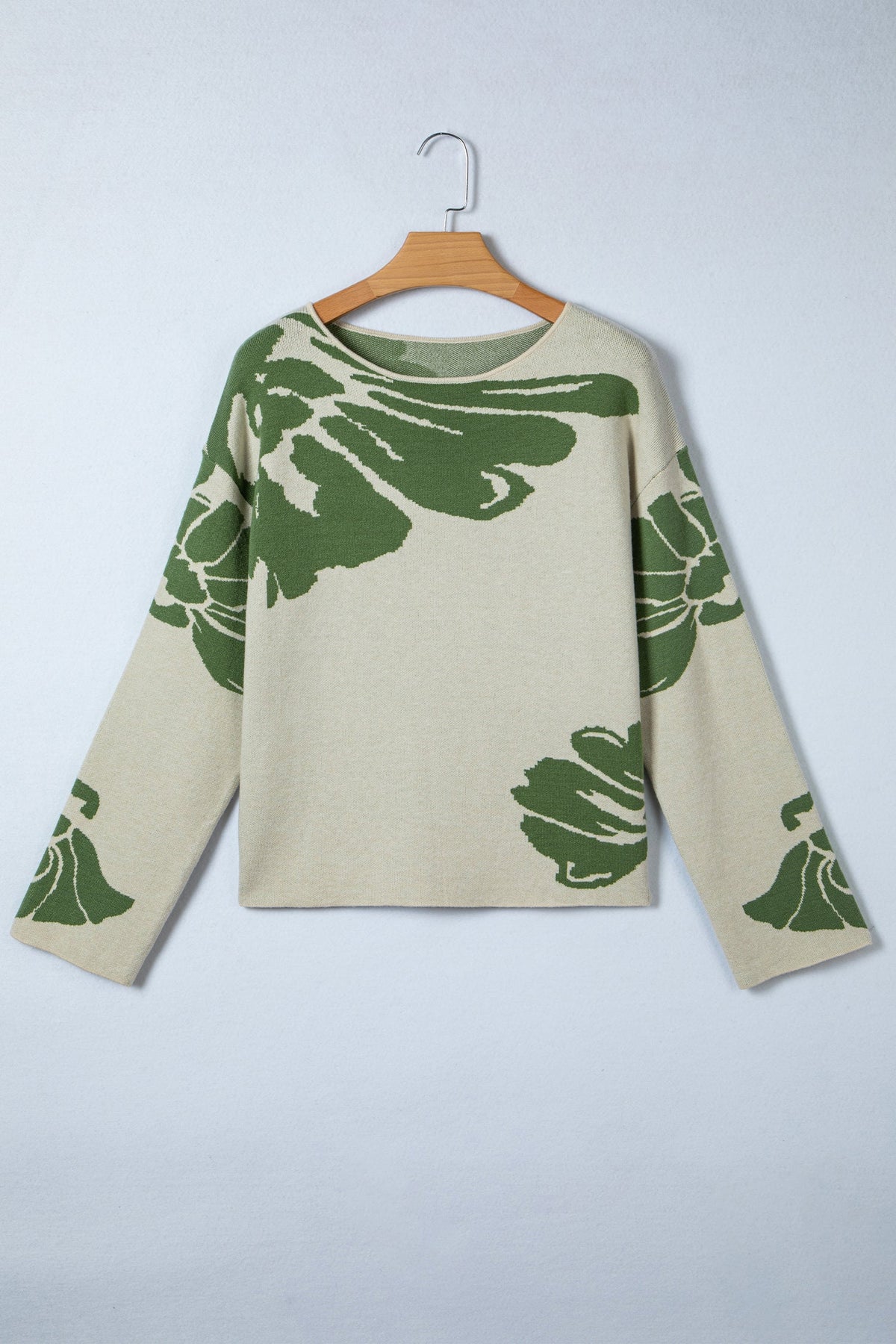 Floral Round Neck Wide Sleeve Baggy Sweater