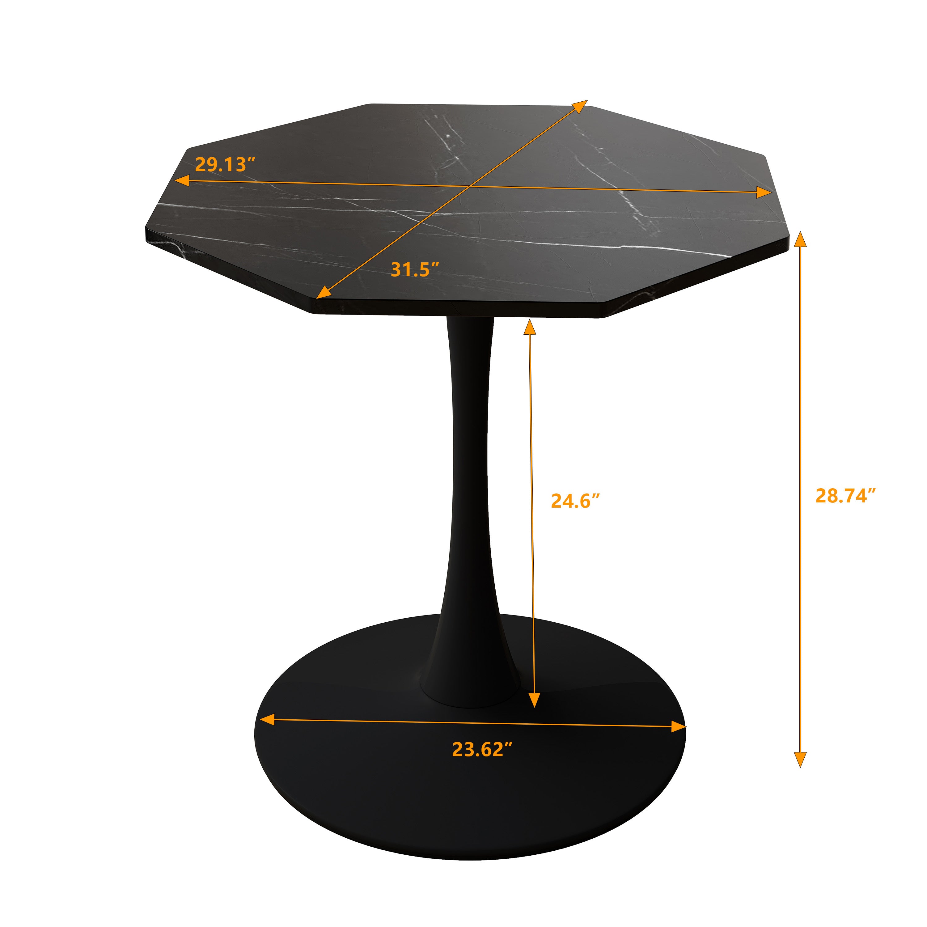 31.50'Modern Octagonal Coffee Table with Printed Black Marble Table Top,Metal Base, for Dining Room, Kitchen, Living Room