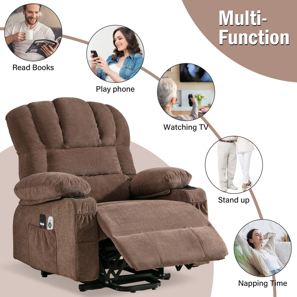Power Electric massage lift lounge chair, suitable for the elderly, with heating and vibration functions, with USB, can be used for lying down. BROWN