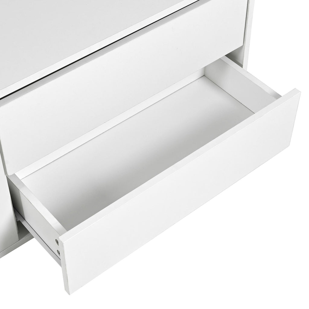 ON-TREND Modern TV Stand with Fluted Glass Door for TVs Up to 100', Media Console with Sliding Door & 2 Drawers, Free-Combination Entertainment Center with LED Light for Living Room, Bedroom, White