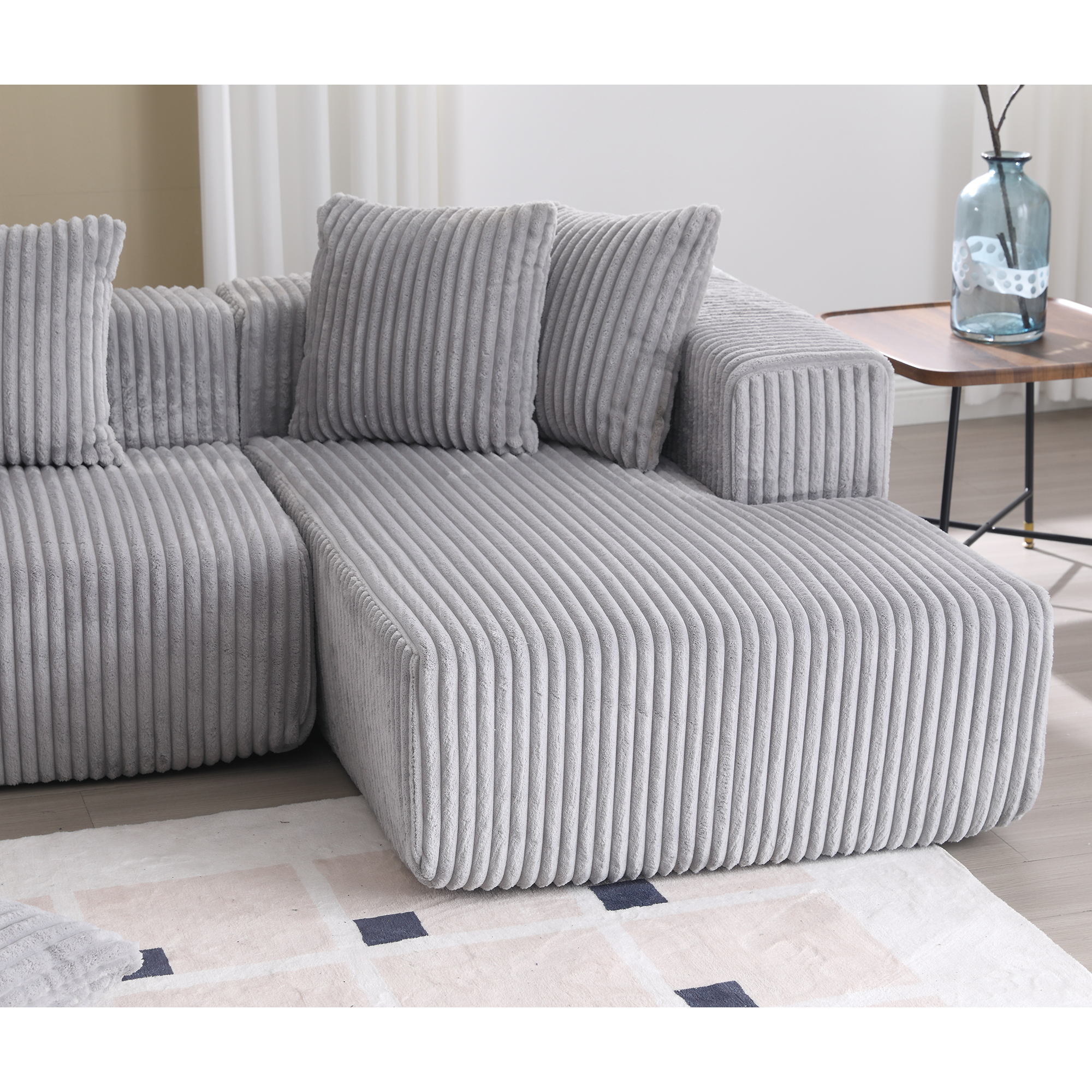 [NEW ARRIVED] [VIDEO PROVIDED]133.45'' Modular Sectional Couch, U-shaped sofa , Chaise Lounge, Striped fabric,Upholstered 4 Seater Couch for Living Room, Free Combination Sofa (Corduroy), Gray