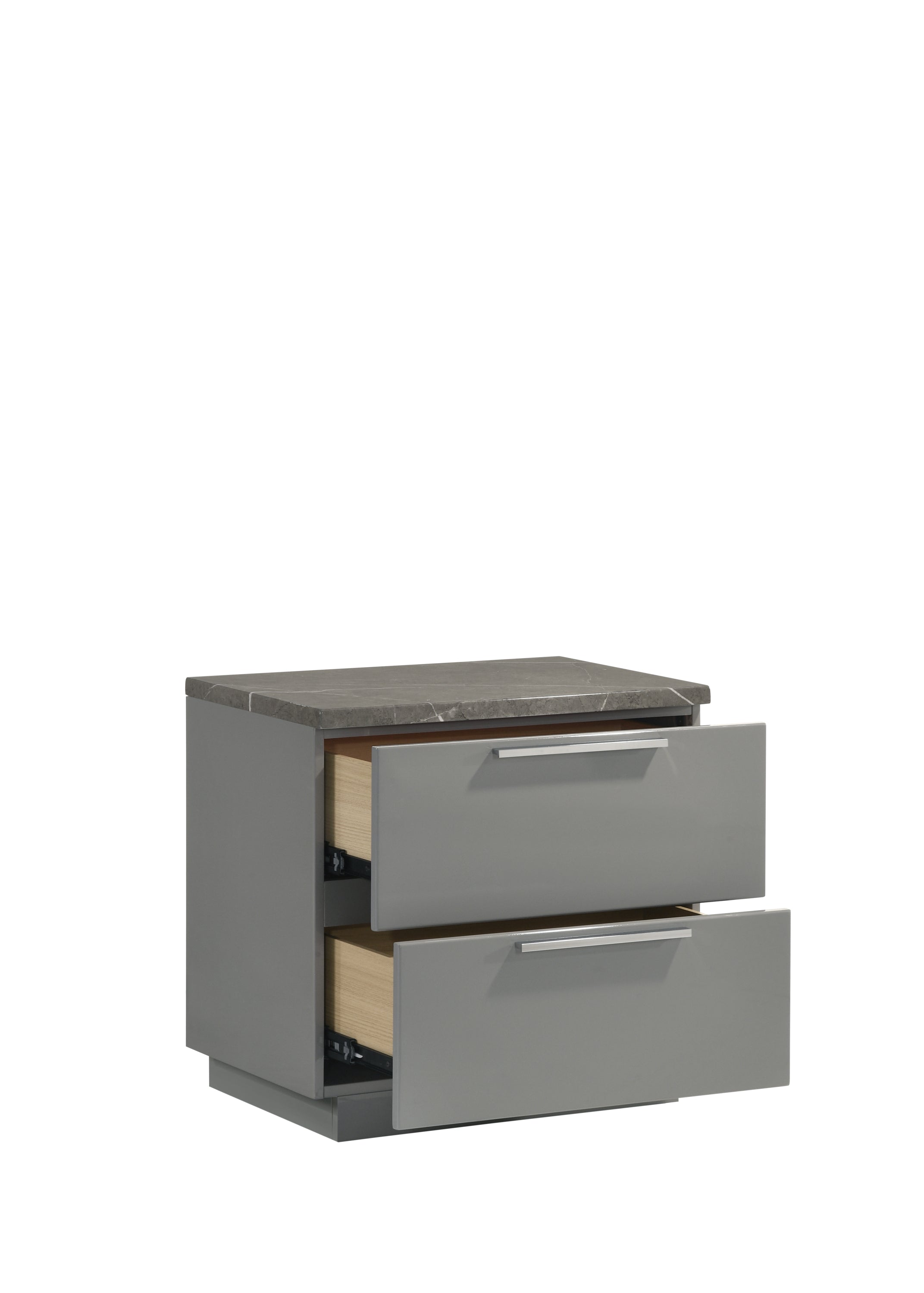 Elara Queen 5-Piece Set – Two-Tone High-Gloss Marble & Lacquer Finish with LED Lighting, Metal-Finished Legs, Spacious Storage- Gray (NJ Inventory)
