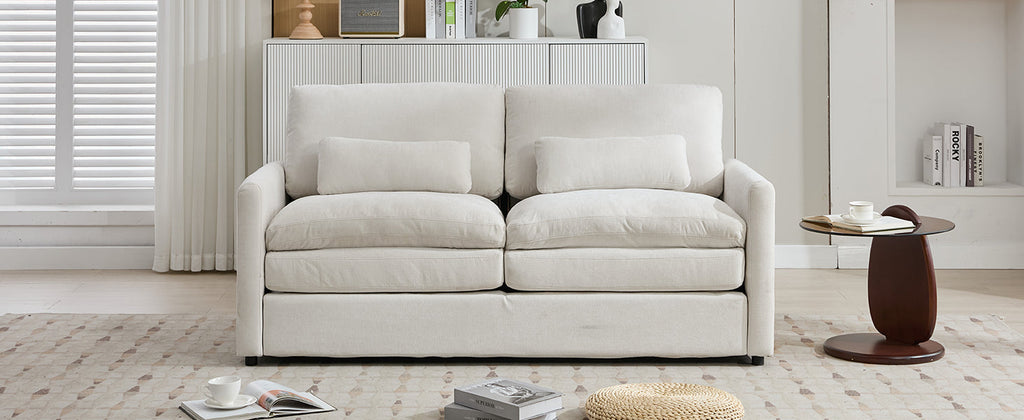 Cozy Upholstered Loveseat Sofa with Double Cushion Design in Beige Chenille, 68.1'