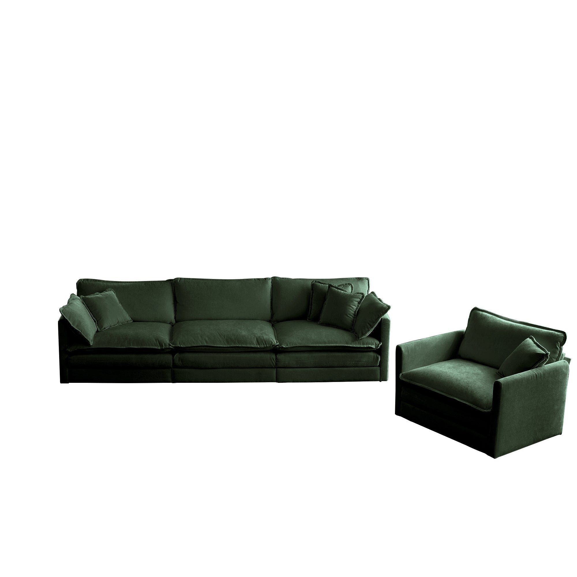 2-Piece Upholstered Sofa, Living Room Sectional Sofa Set Modern Sofa Couches Set , Deep Seat Sofa for Living Room Apartment, 1+3 Seat Green Chenille