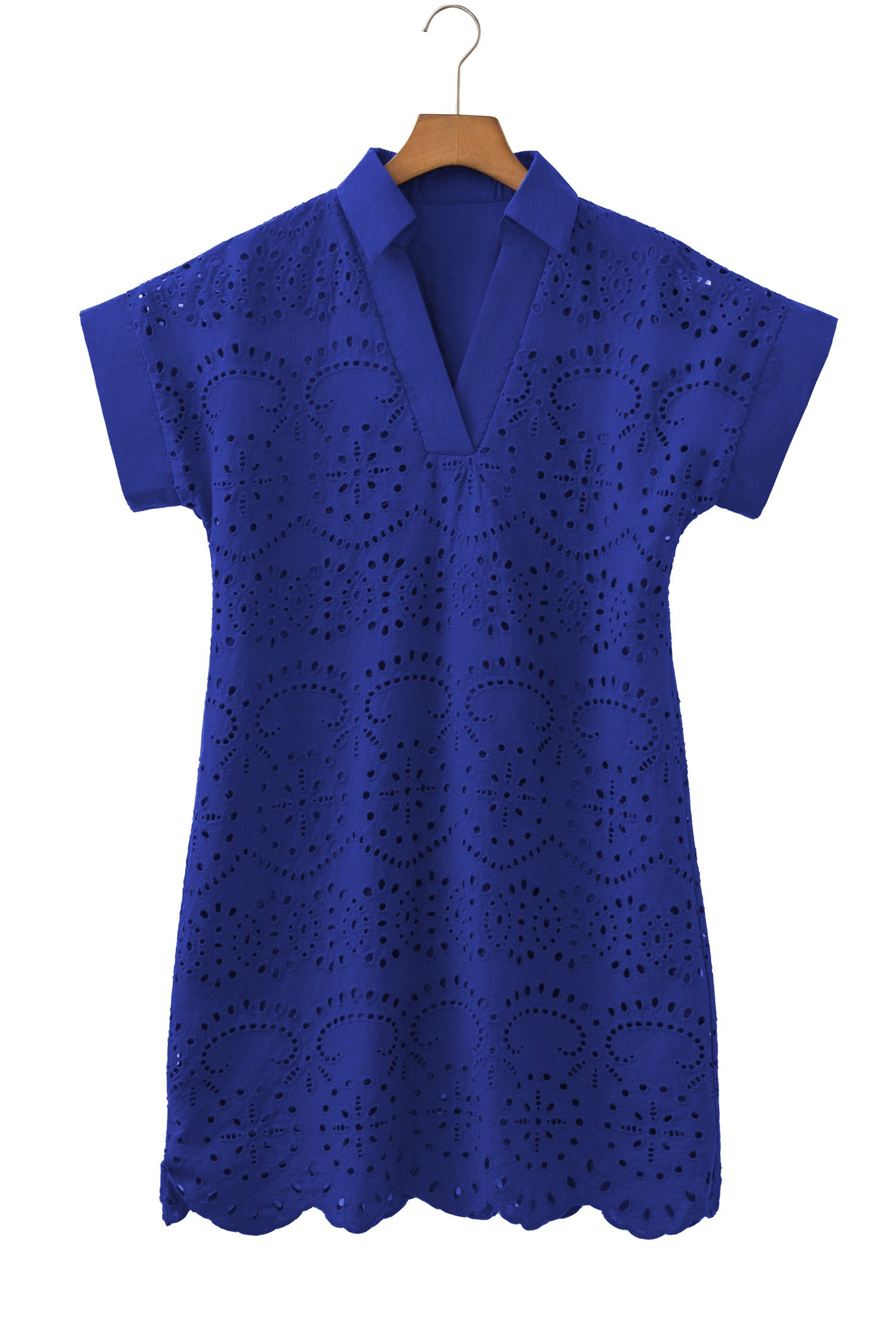 Solid Eyelet Embroidered T-Shirt Mini Dress
