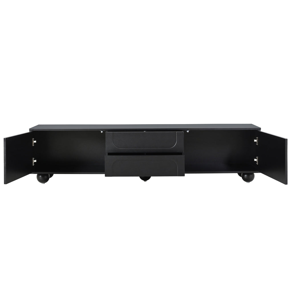 ON-TREND Cream Style TV Stand with Arched Doors & 2 Drawers for TVs up to 75', Minimalist Media Console with Rebound Device, Entertainment Center with 5 Iron Round Legs for Living Room, Bedroom, Black