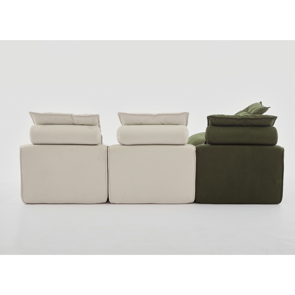 [NEW ARRIVED] [VIDEO PROVIDED]Modular Sofa,No Armrests,At will DIY,Corduroy ,Neck Pillow-Back Lounge Sofa Chair,Reading Nook, or Apartment Living, Lumbar Pillow,4 Seats,Upholstered,Beige,Green