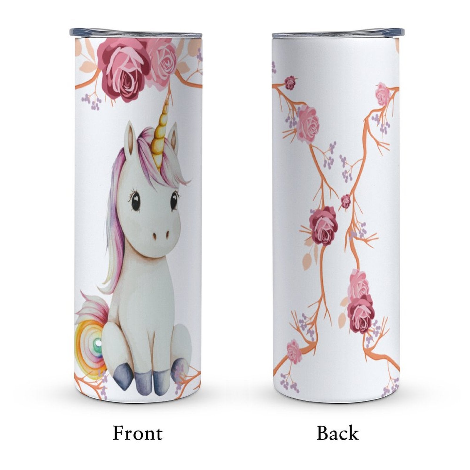 Baby Unicorn with Pink Roses 20oz Large Capacity Car Cup with Lid