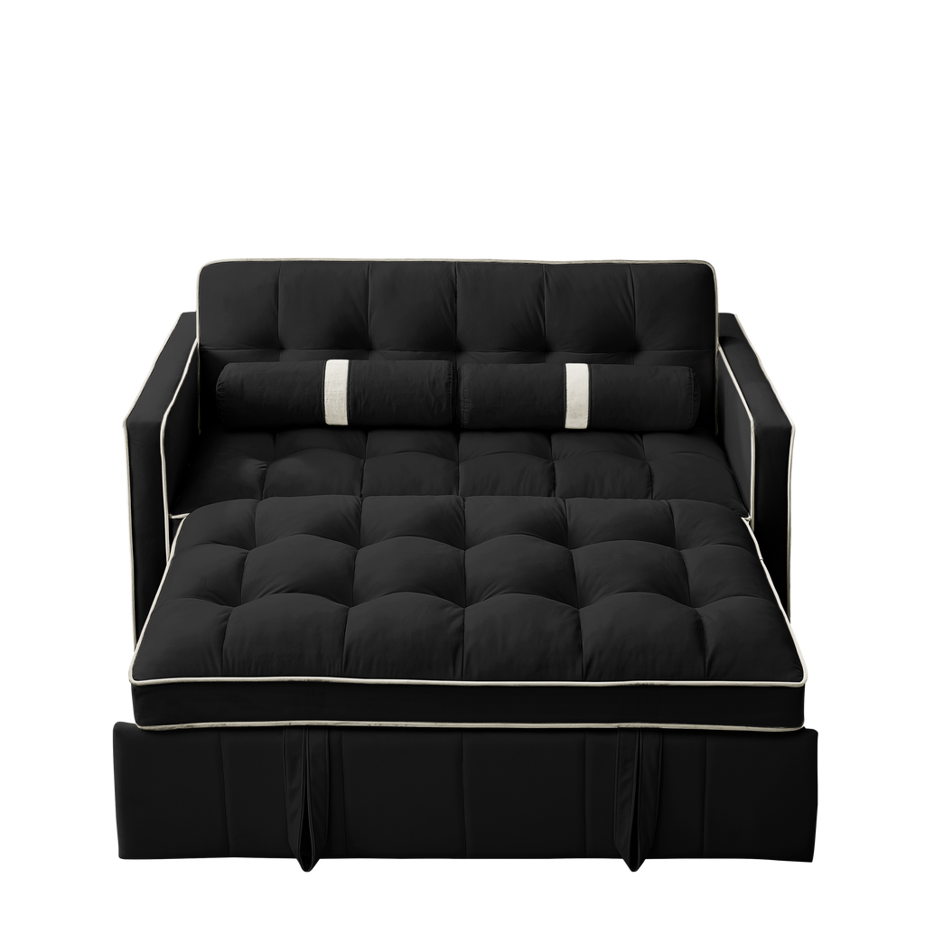 Modern 55.5' Pull Out Sleep Sofa Bed 2 Seater Loveseats Sofa Couch with side pockets, Adjsutable Backrest and Lumbar Pillows for Apartment Office Living Room