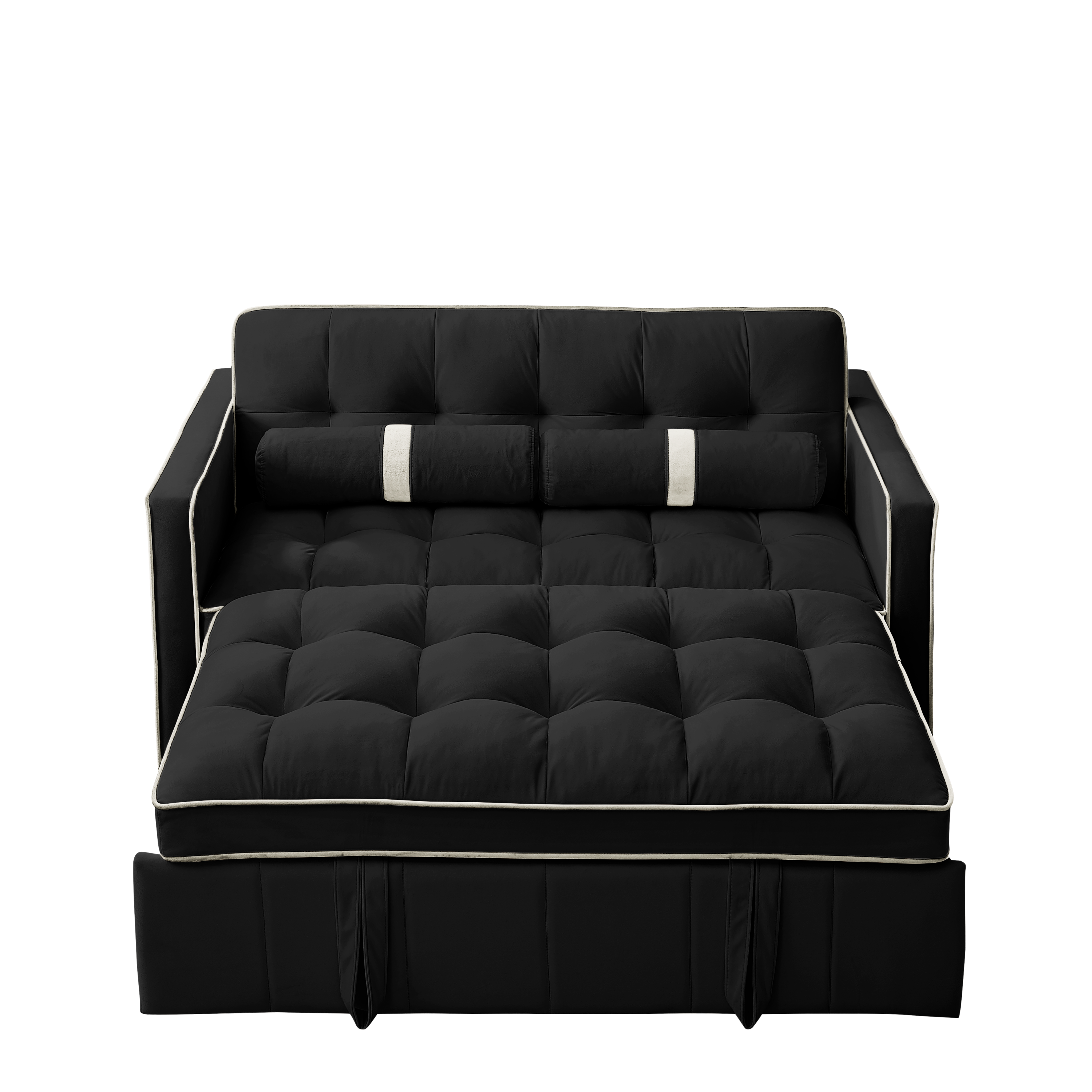 Modern 55.5' Pull Out Sleep Sofa Bed 2 Seater Loveseats Sofa Couch with side pockets, Adjsutable Backrest and Lumbar Pillows for Apartment Office Living Room