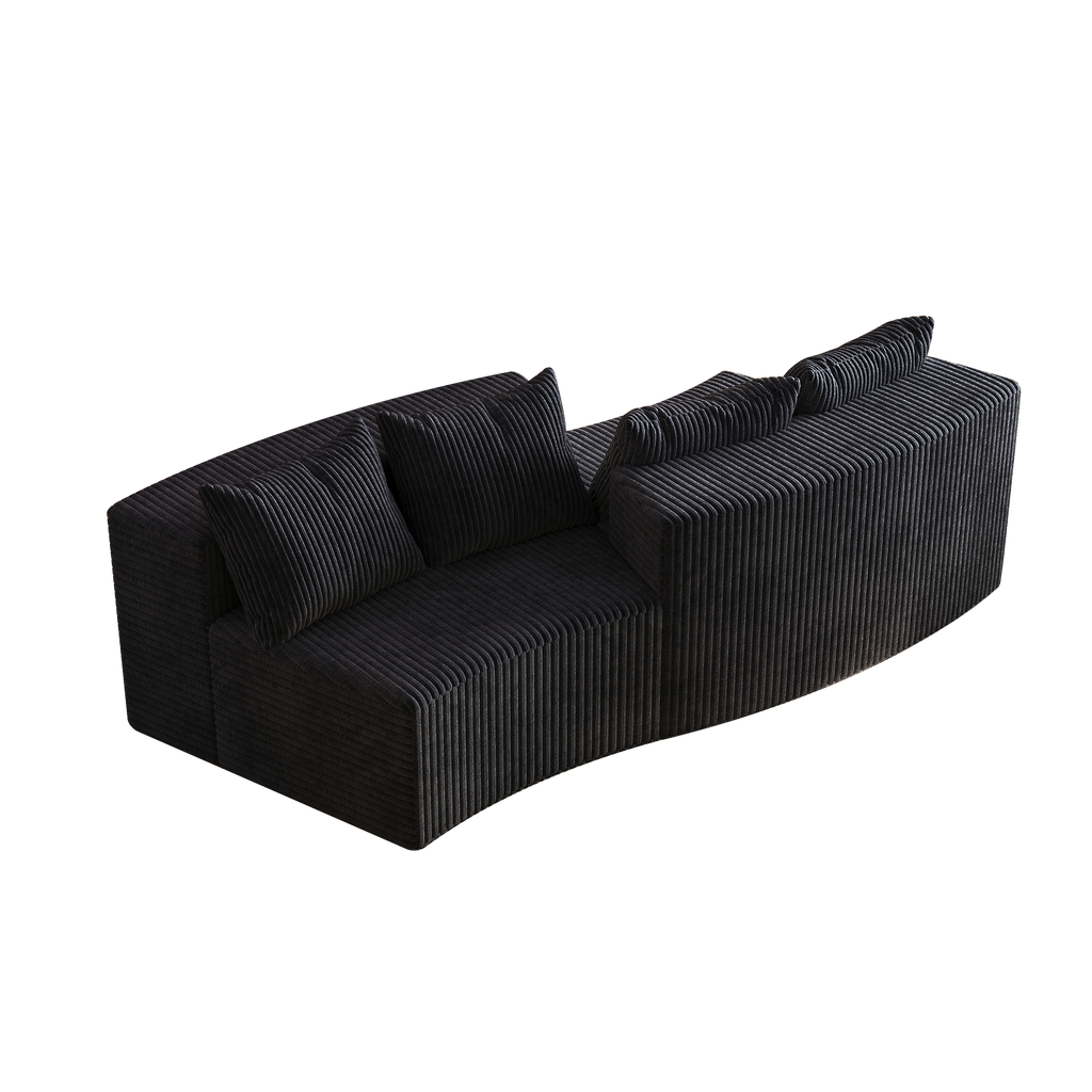 Corduroy curved sectional sofa with four pillows,Curved Symmetrical Modular Semi Circular Sofa Sectional for bedroom, living room, office for leisure or nap, reading room, and lobby(Two modules)