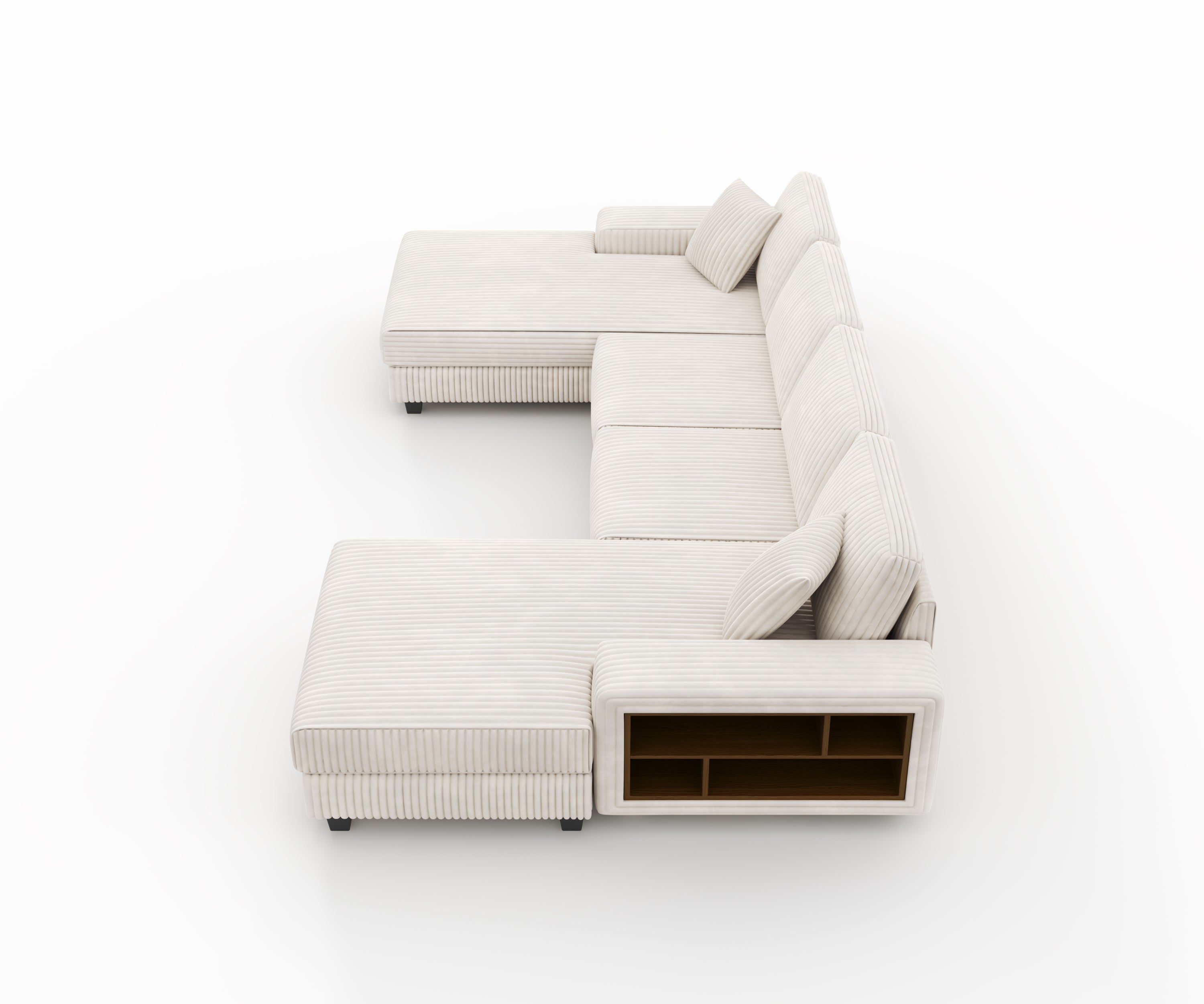 Convertible U-shaped Combination Sofa, Corduroy Fabric, Modern Comfortable Large Size 4 Seat Sofa, Living Room Double Lounge Chair,Beige