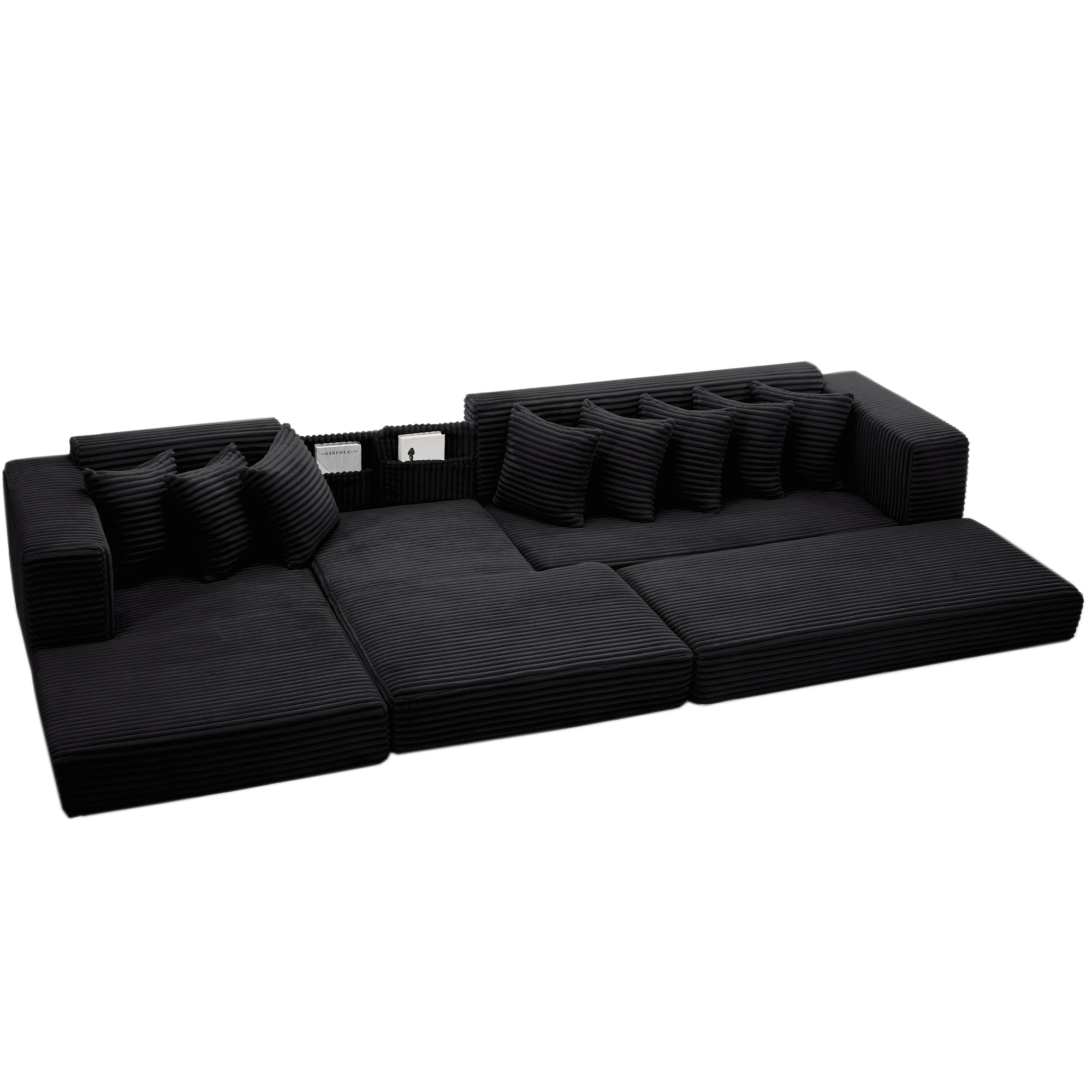 [NEW ARRIVED] [VIDEO PROVIDED] Oversize Cloud Sectional Couch, L-Shape Sofa, Convertible Floor Sleeper Sofa Bed, No Assembly ,Eight pillows,3-in-1,Side Pocket,(Left Facing Sofa),3 Seat,Corduroy,Black
