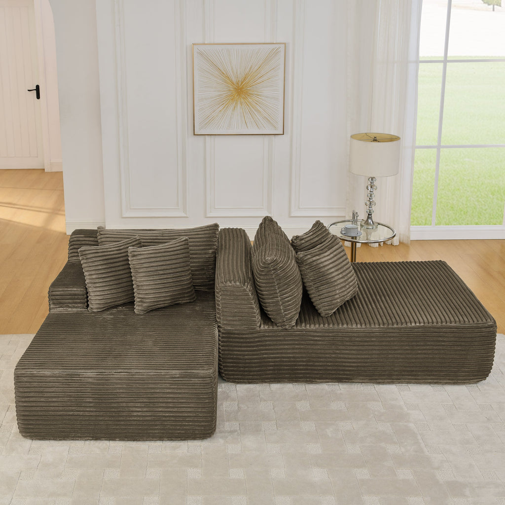 Two-seater lazy sofa lounge chair,Compressed sofa no assembly required, made of velvet fabric, fluffy modern lounge chair, used for indoor living rooms and bedrooms-Brown