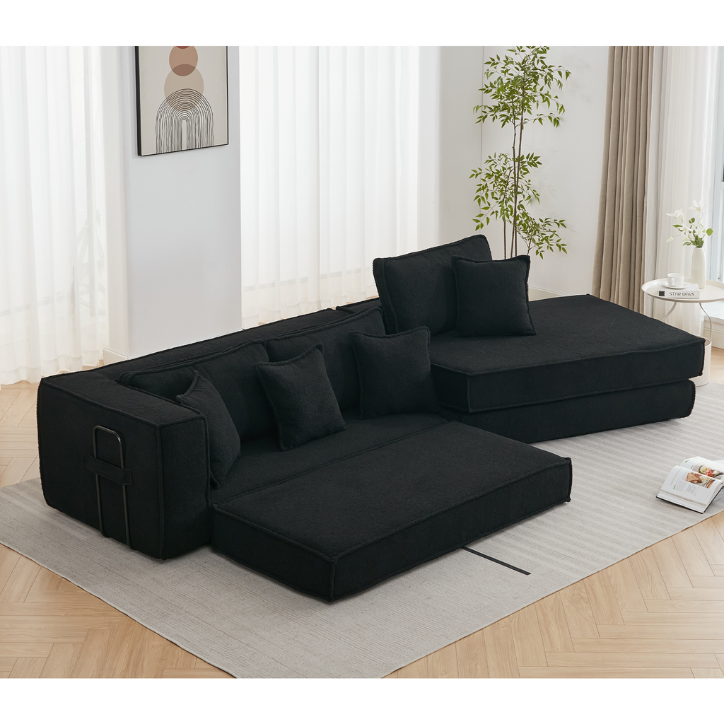 [NEW ARRIVED] [VIDEO PROVIDED]  Folding Convertible Out Sleeper Sofa Bed,2-in-1,  Combination Convertible Sofa,3 seat, Upholstered,Fold Out Floor Gaming Sofa Bed , Lamb Velvet Fabric,Living Room,Black