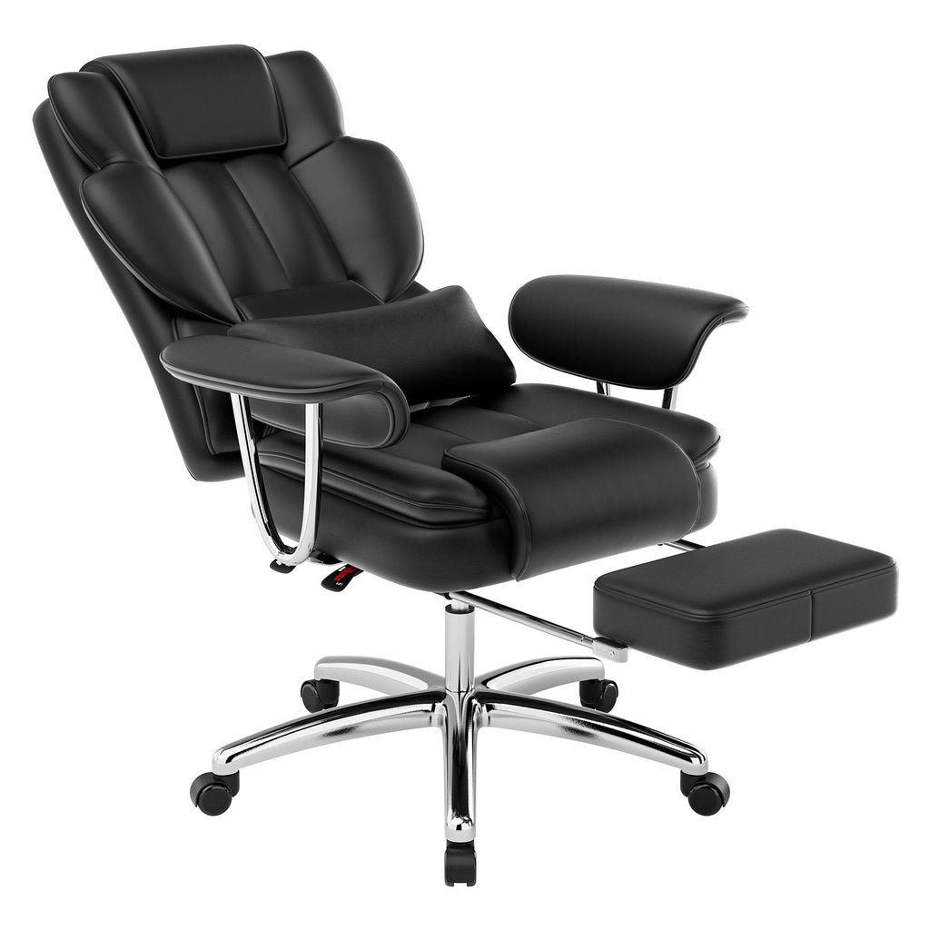 Office Chair, Big and Tall Executive Office Chair with Footrest, Leather Computer Chair, Ergonomic Reclining Chair High Back, Large Home Office Chair (Black)