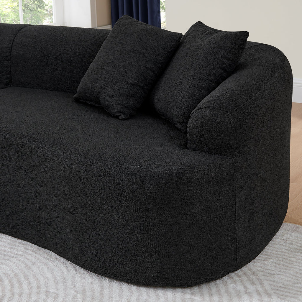 Curved Modular Sectional Sofa in Lamb's Wool Fabric, Modern Minimalist Style, Compressed (No Assembly Required), Comfy for Living Room & Bedroom - Black