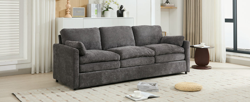 Cozy Upholstered Oversized 3-Seater Cloud Sofa with Double Cushion in Grey Chenille