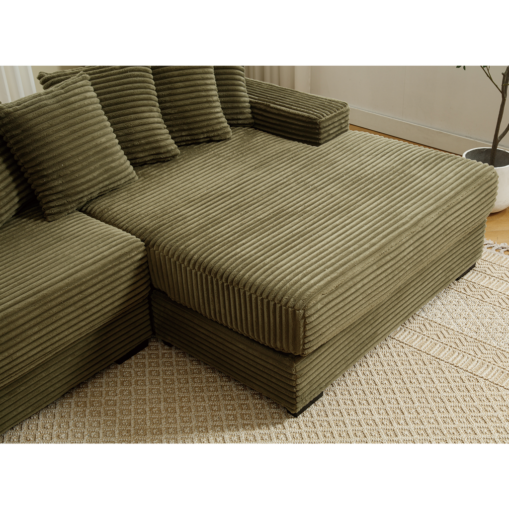 [NEW ARRIVED] [VIDEO PROVIDED] Oversized Two-Piece Couches, L Shaped Sofa, Corduroy, Right Chaise Daybed,with Armrests,Eight Throw Pillows,Corner Sofa,Easy To Assemble, Green