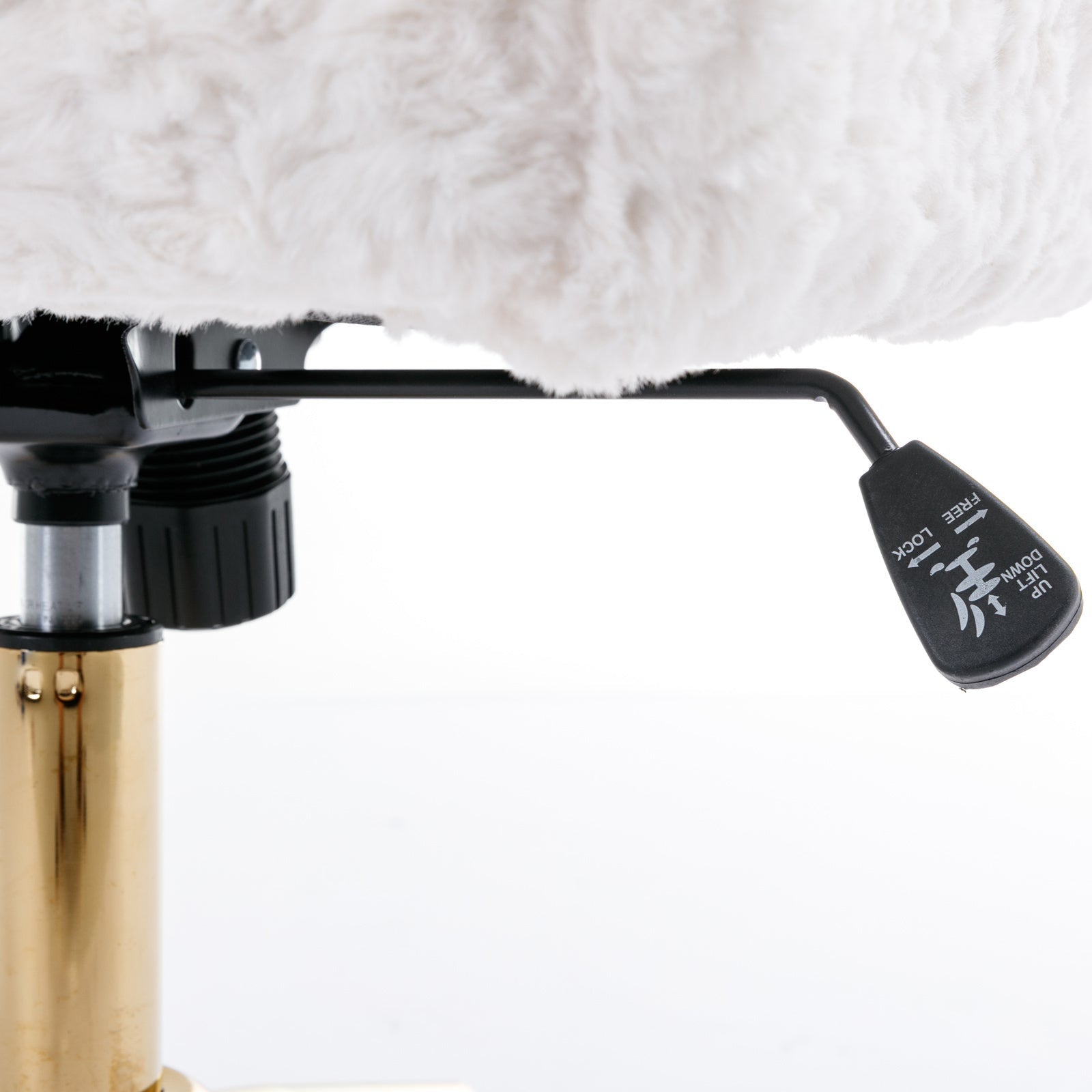 A&A Furniture Artificial Rabbit Hair Office Chair with Golden Metal Base, Adjustable Swivel Vanity Chair, Beige Velvet