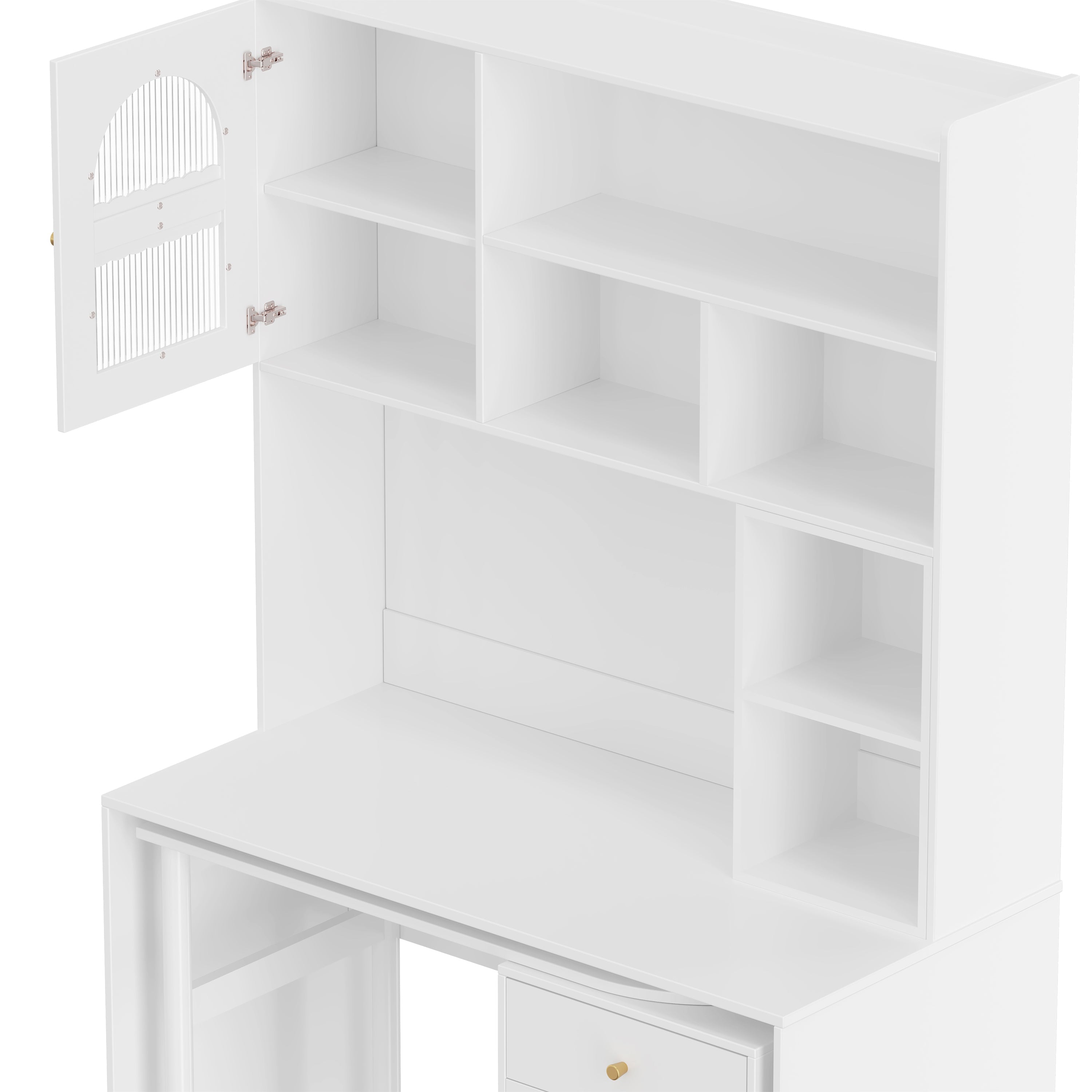 Computer Desk with 90 Degree Rotating Desktop, 43x70 Inch Office Desk with Storage Drawer and Cabinets, Gaming Desk with Shelves, Writing Desk for Study, Work Desk for Home Office Bedroom Living Room