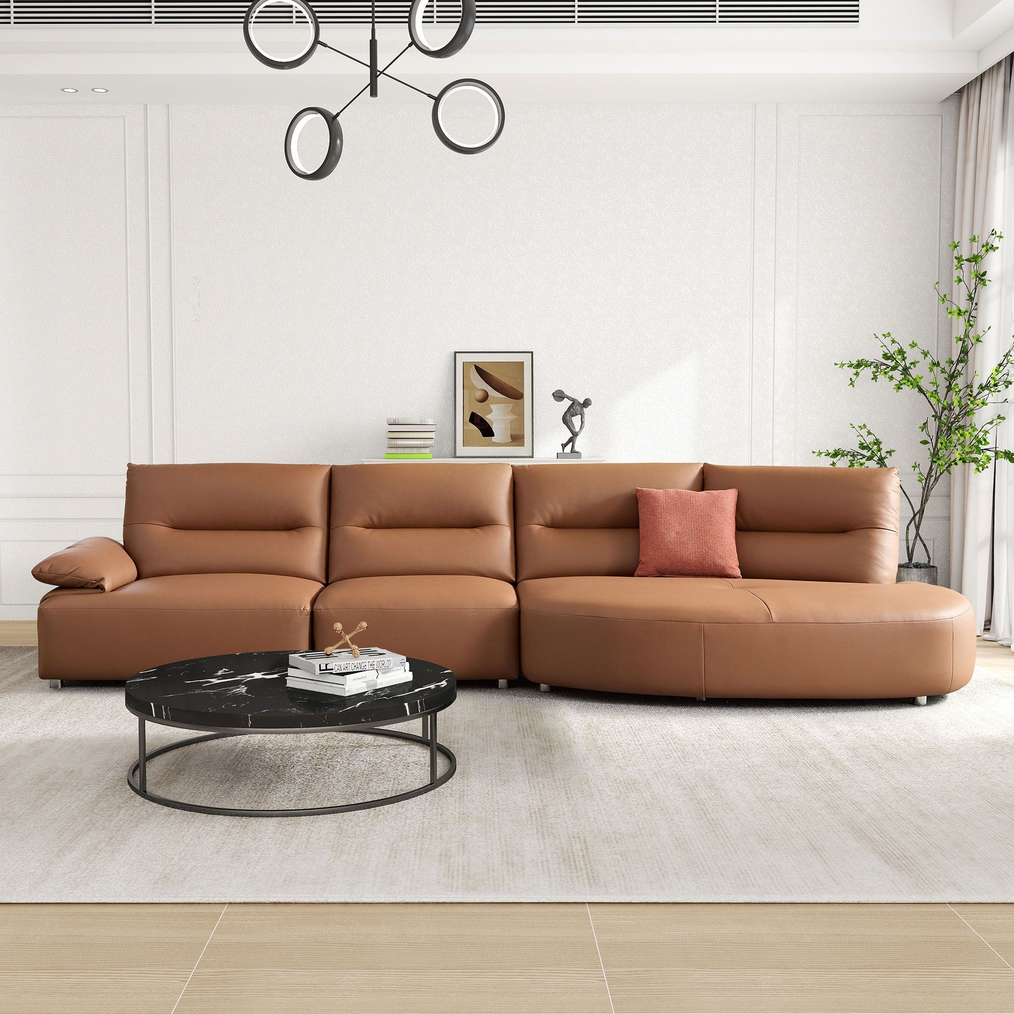 147.24'' Oversied Modern Sectional Curved Shaped Sofa Couch for Living Room,Upholstered 5-Seat Sofa Eco-leather Couch Set,Brown