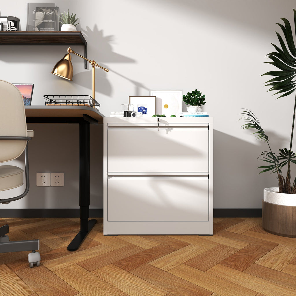Premium 2 Drawer Metal Lateral File Cabinet with Lock, White Steel Filing Cabinet for Home Office