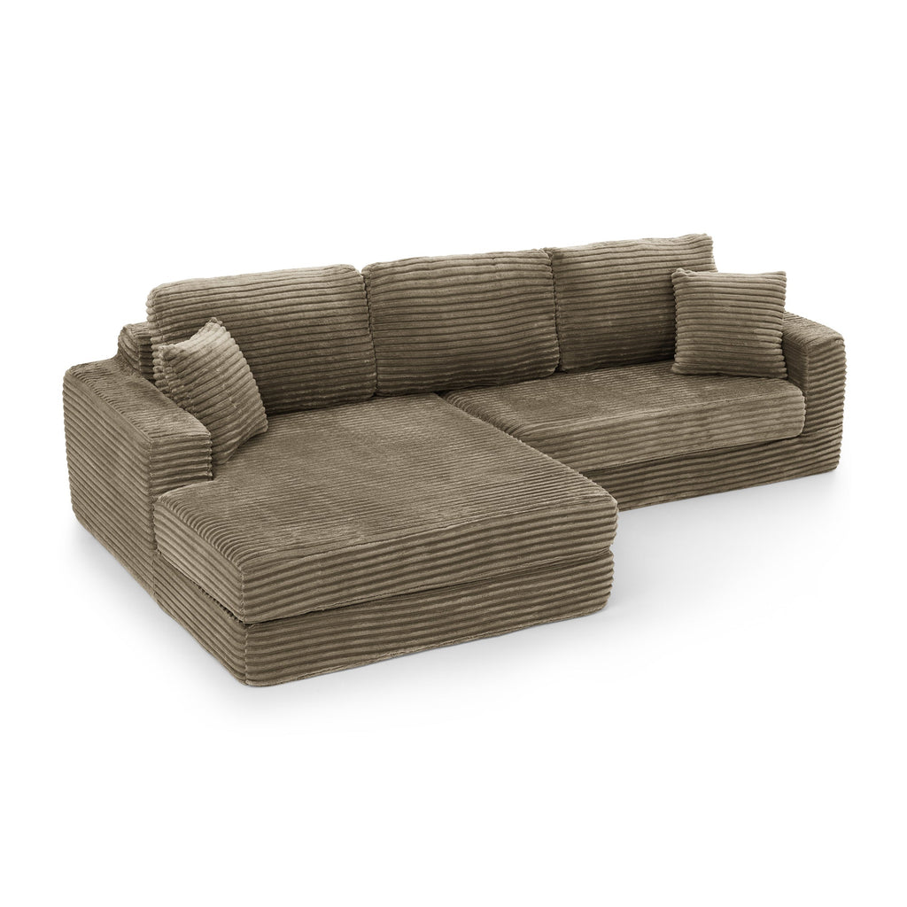 Left sofa seat,L shape Modular Sectional Sofa, Compressed Sectional Sofa Modern Minimalist Style Corduroy Couch,Unfold into a bed, Bedroom, Comfy Compressed Sofa Couch Space-Efficient Design-Brown