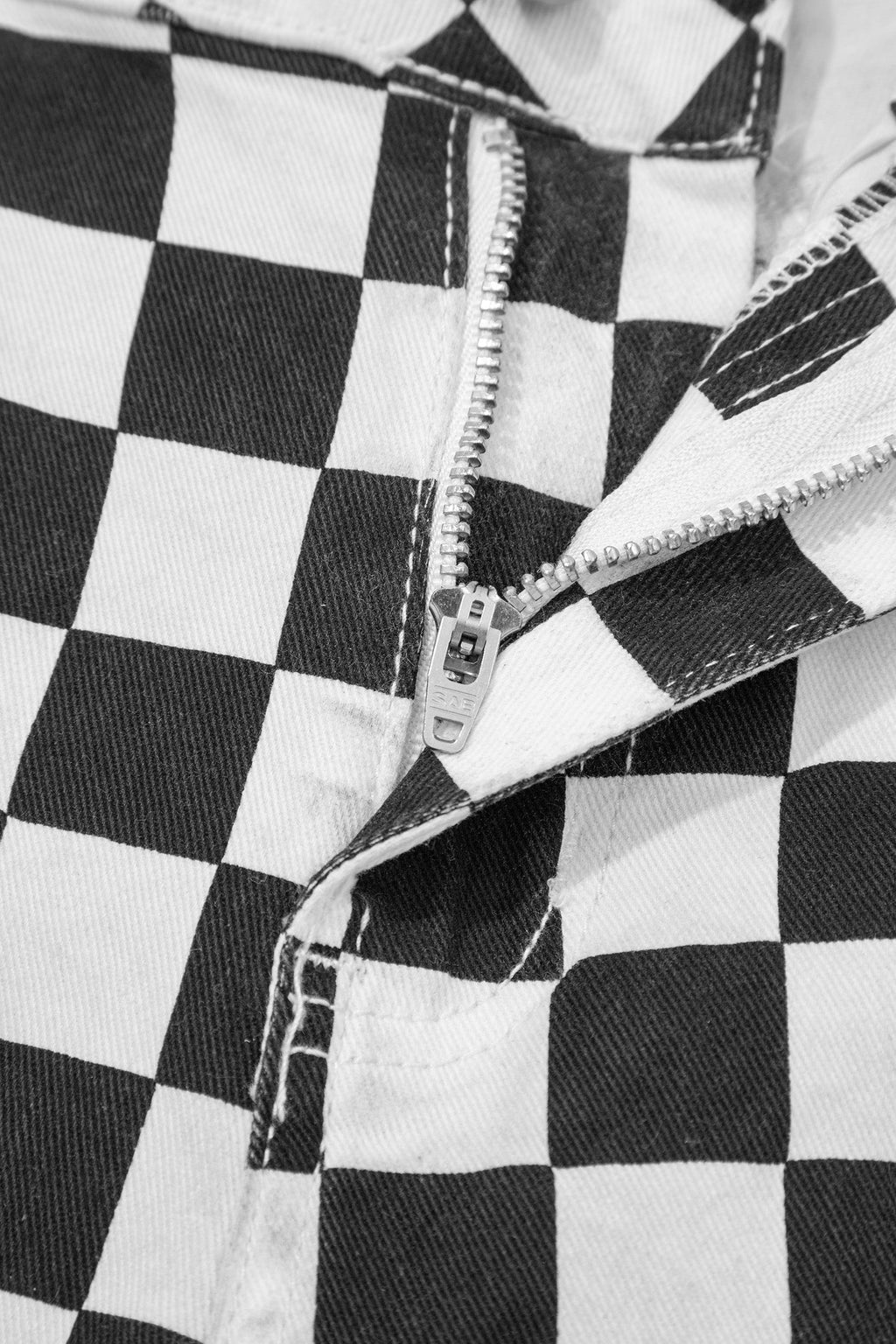 Checker Distressed Raw Edge Cropped Jeans