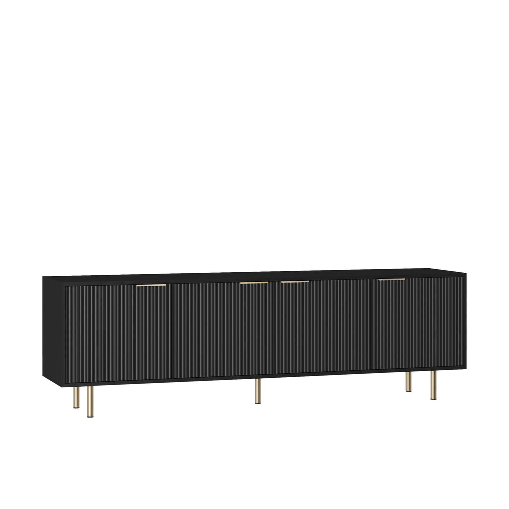 Black  Modern TV Stand Fluted 68' , Entertainment Center with Storage Doors, TV Console Media Cabinet,  for 55+ Inch TV, Living Room